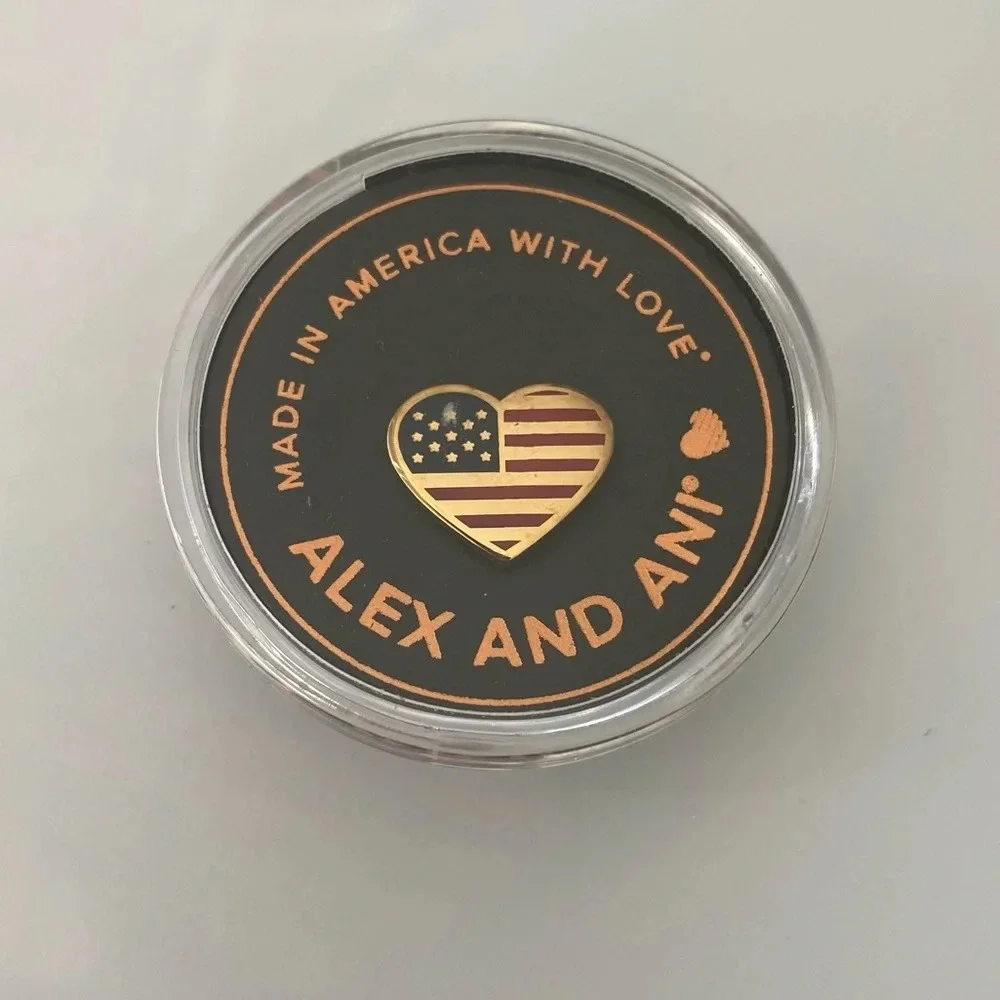 NWT Alex and‎ Ani Gold Heart Red White and Blue Flag Pin